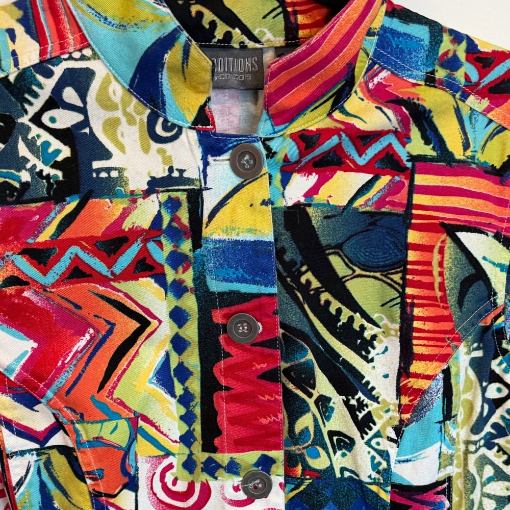 Chico's Multicolored Abstract Jacket, Bohemian & … - image 3